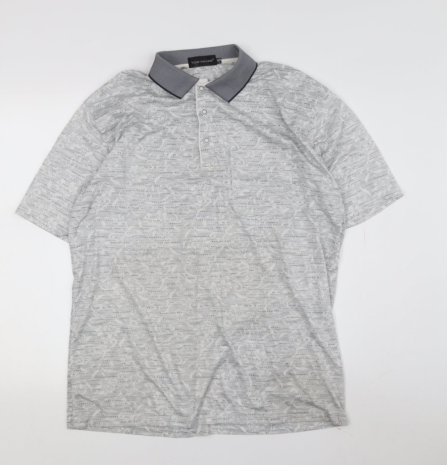 Tom Hagan Men's Grey Cotton Polyester Polo L