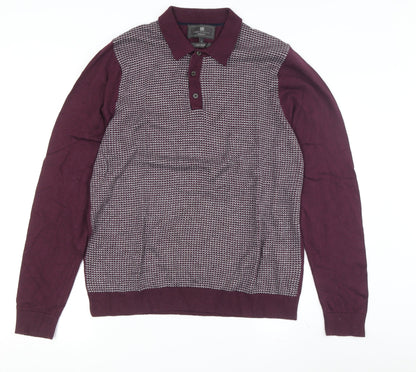 Marks and Spencer Men's Purple Collared Pullover Jumper M