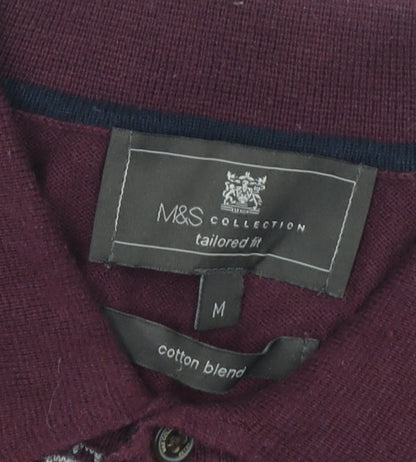 Marks and Spencer Men's Purple Collared Pullover Jumper M