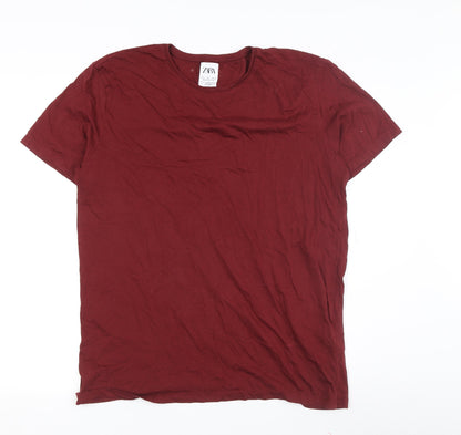 Zara Men's Red Crew Neck T-Shirt Size L