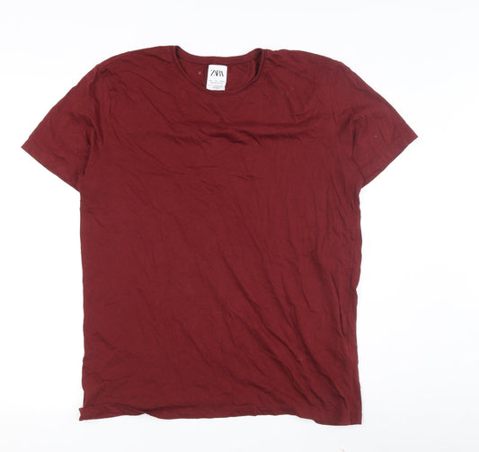 Zara Men's Red Crew Neck T-Shirt Size L