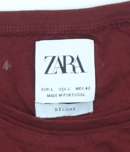 Zara Men's Red Crew Neck T-Shirt Size L