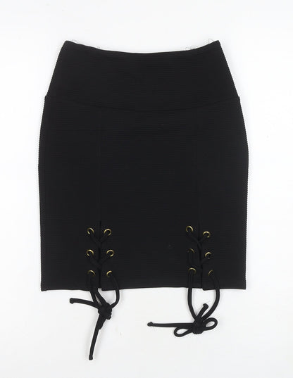 ASOS Women's Black Lace Up Pencil Skirt, Size 6, Elegant Style