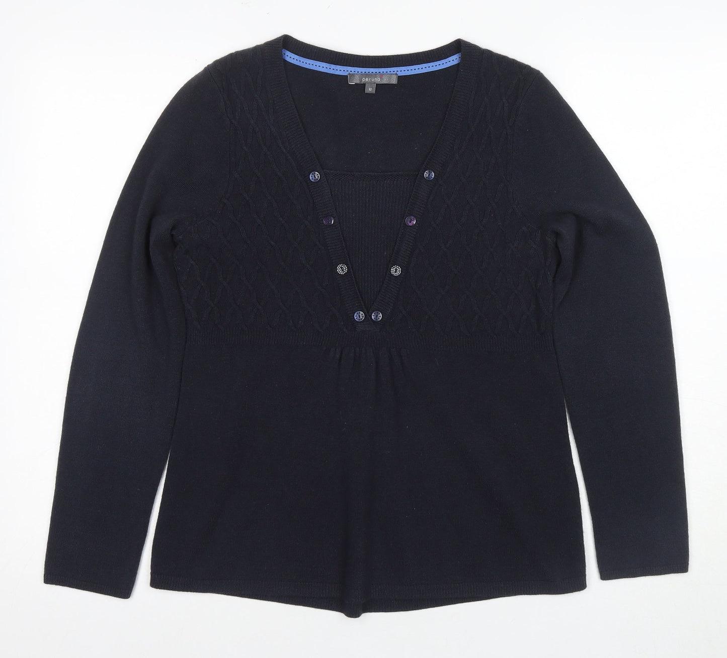 Womens UK Size 12 Marks and Spencer Black Henley Jumper