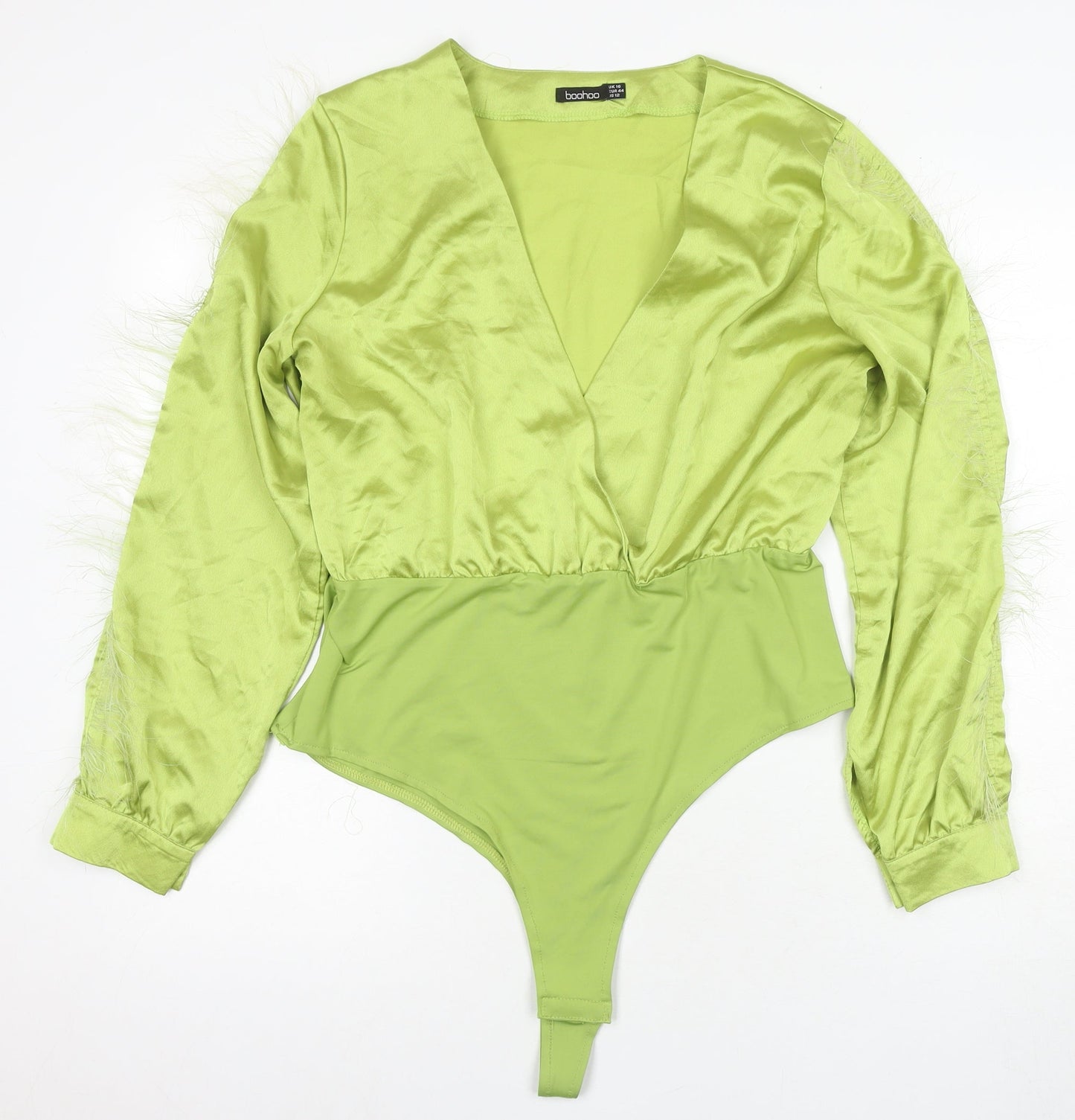 Boohoo Women's Green Satin Bodysuit Size 16