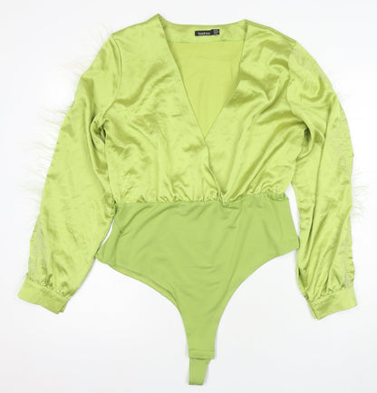 Boohoo Women's Green Satin Bodysuit Size 16