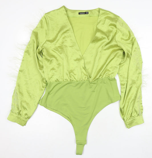 Boohoo Women's Green Satin Bodysuit Size 16