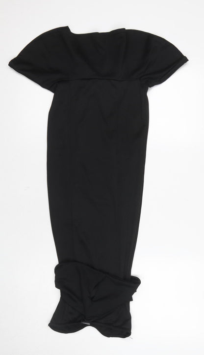 PrettyLittleThing Women's Black Off-Shoulder Midi Dress, Size 8