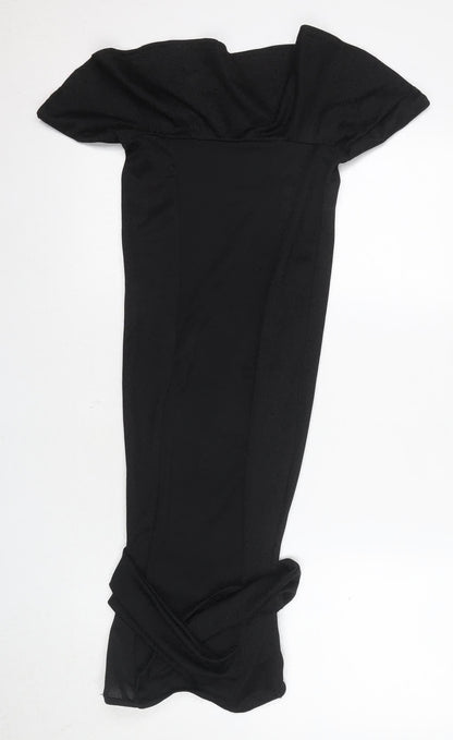 PrettyLittleThing Women's Black Off-Shoulder Midi Dress, Size 8