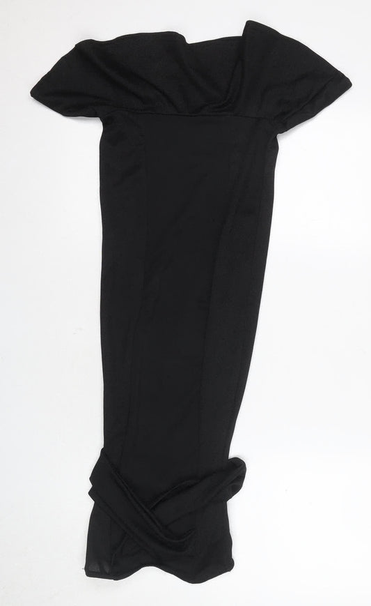 PrettyLittleThing Women's Black Off-Shoulder Midi Dress, Size 8