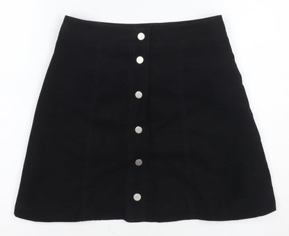 H&M Women's Black A-Line Button Skirt, Size 6, Polyester