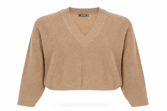 Front view of Missguided Women's Beige V-Neck jumper, size 12