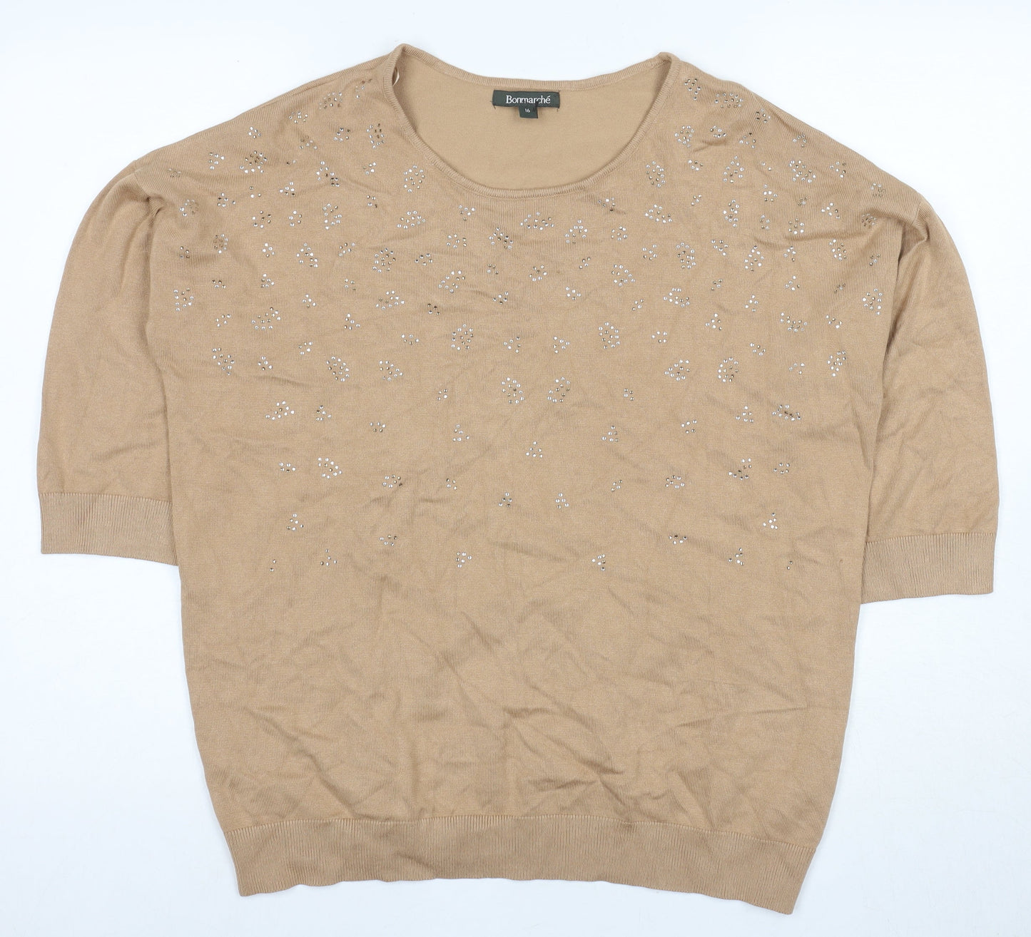 Bonmarche Women's Beige Beaded Top Size 16
