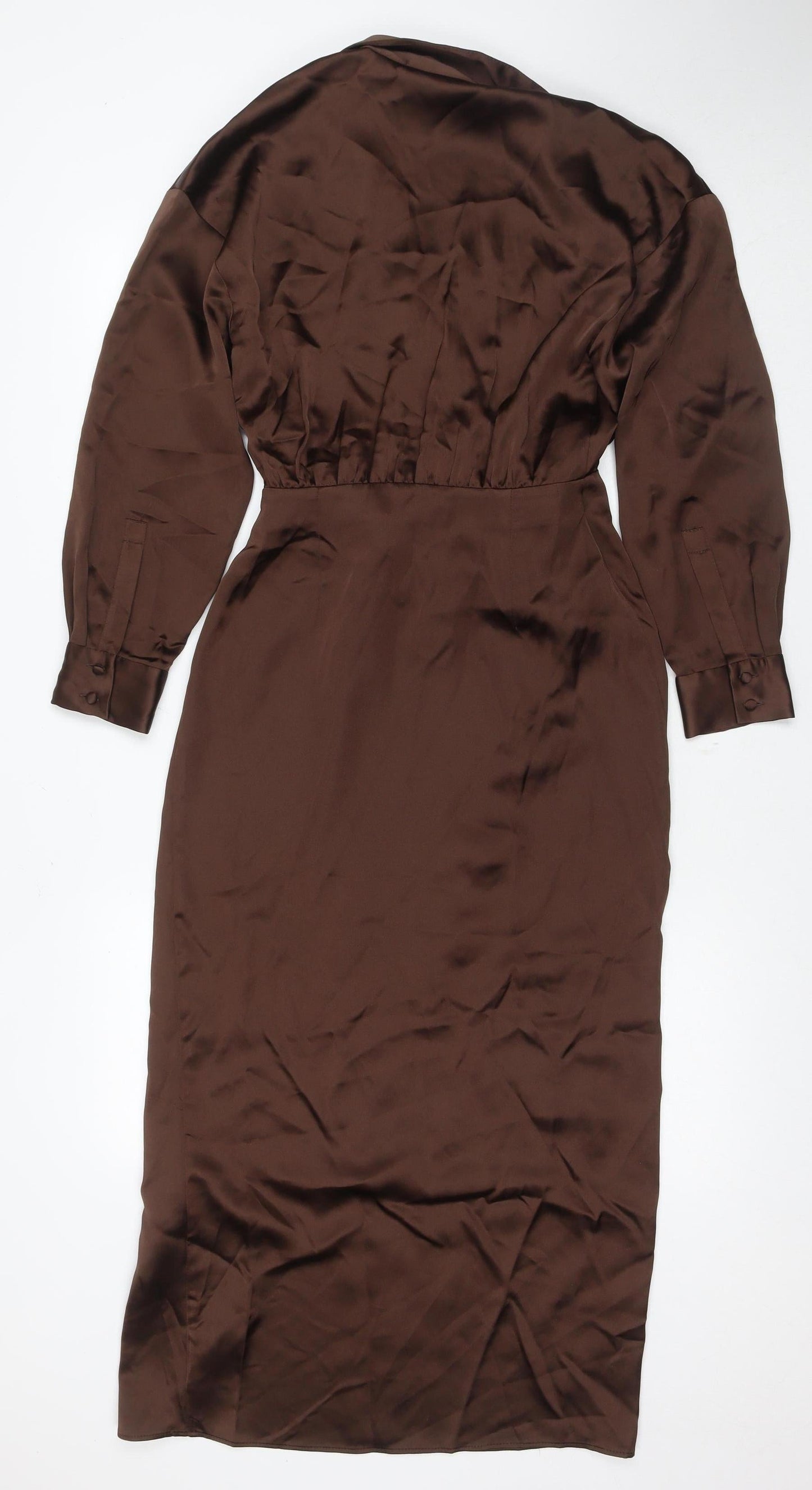 Zara Women's Brown Dress XS V-Neck Long Sleeve