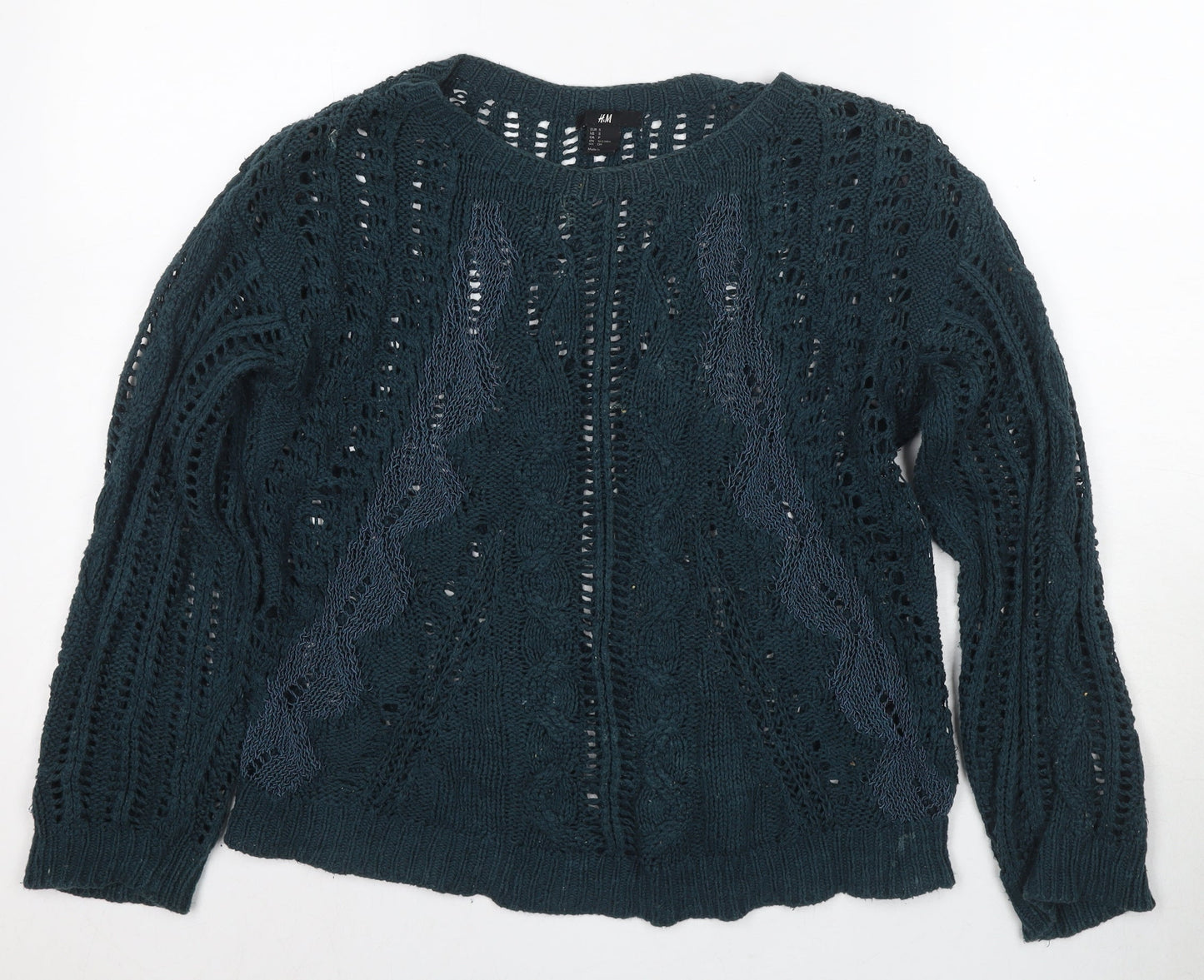 H&M Women's Green Pullover Jumper, Size S, Crew Neck