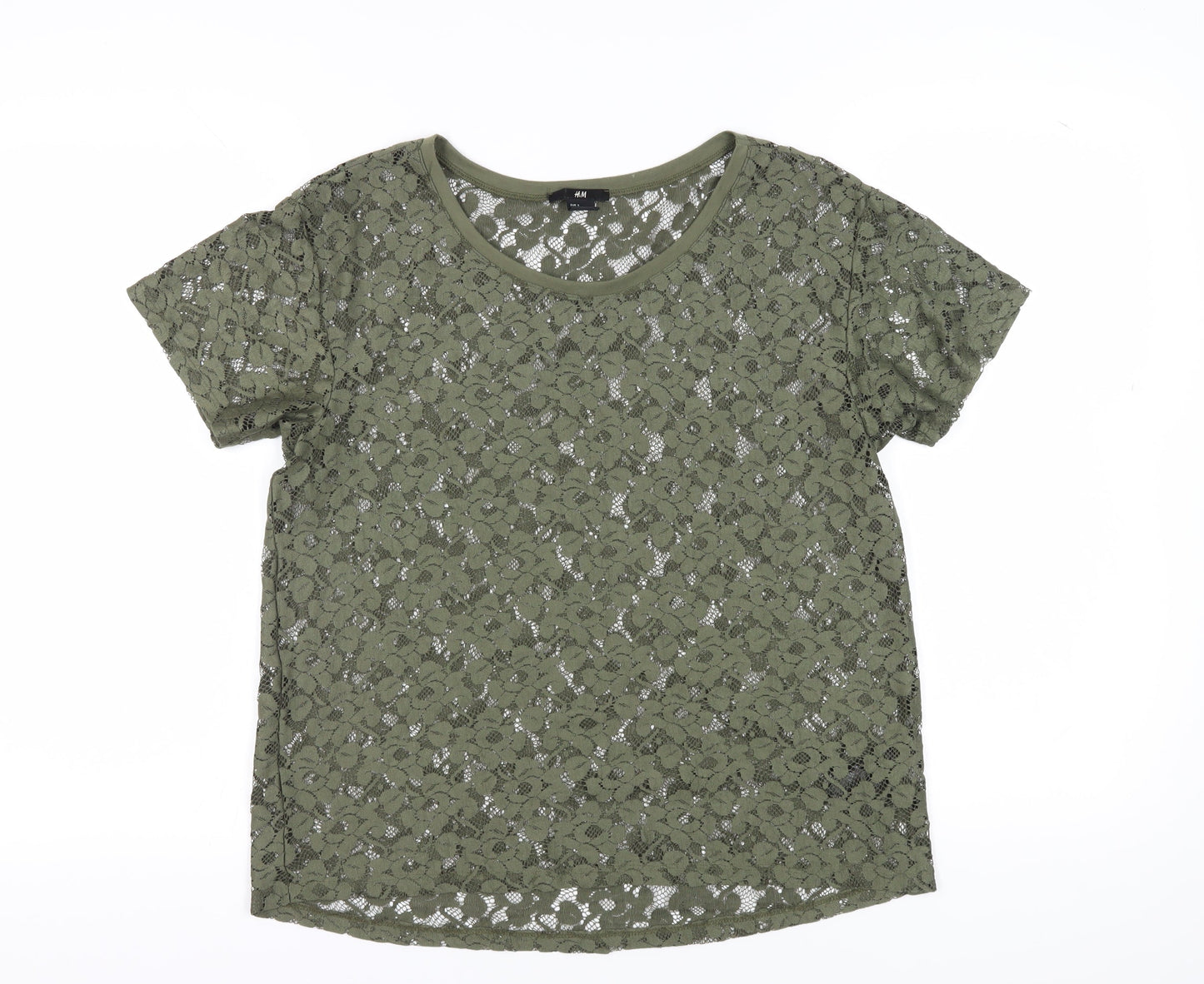 Womens UK Size S H&M Green Lace T-Shirt