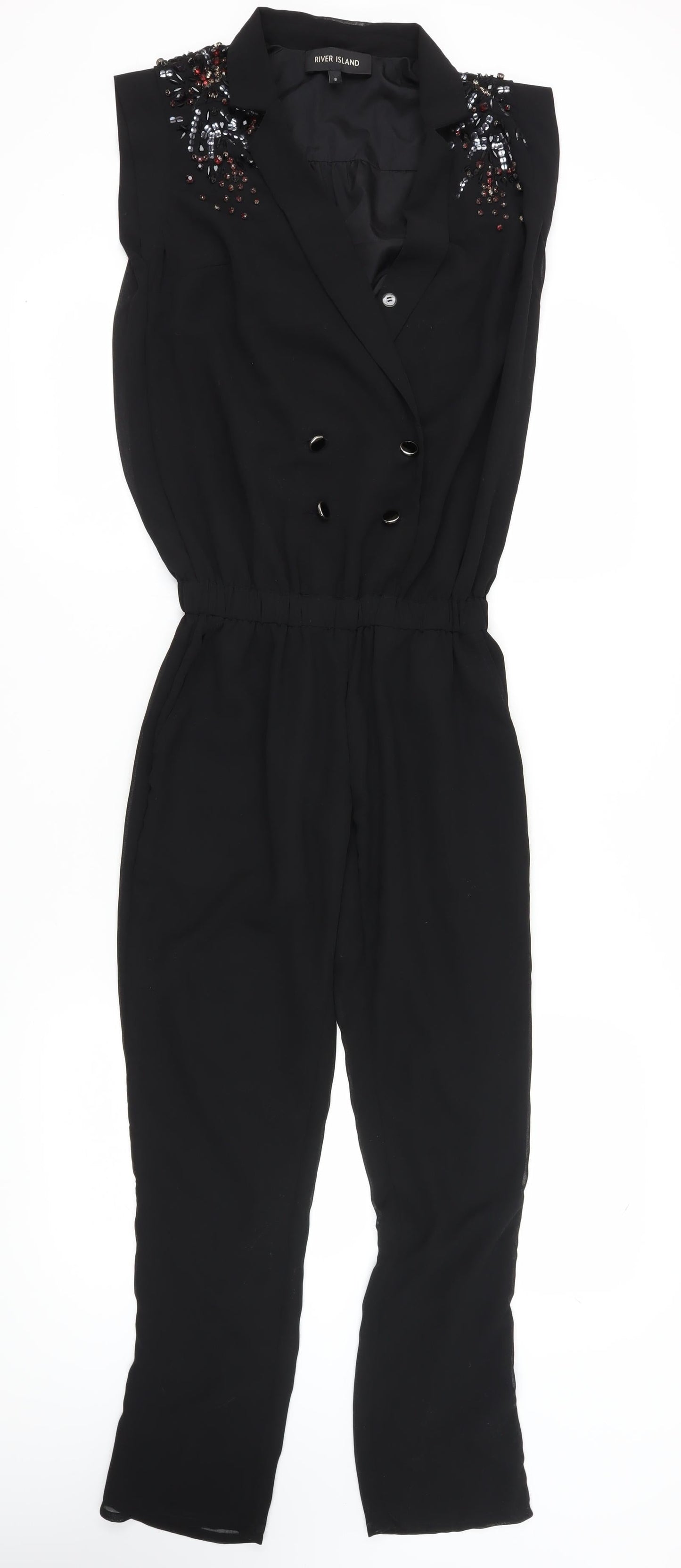 River Island Women's Black Beaded Jumpsuit Size 8