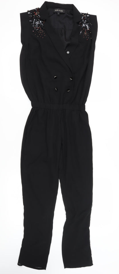 River Island Women's Black Beaded Jumpsuit Size 8