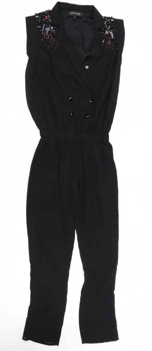 River Island Women's Black Beaded Jumpsuit Size 8