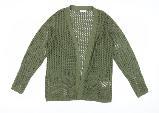 Damart Women's Green Open-Knit Cardigan V-Neck S
