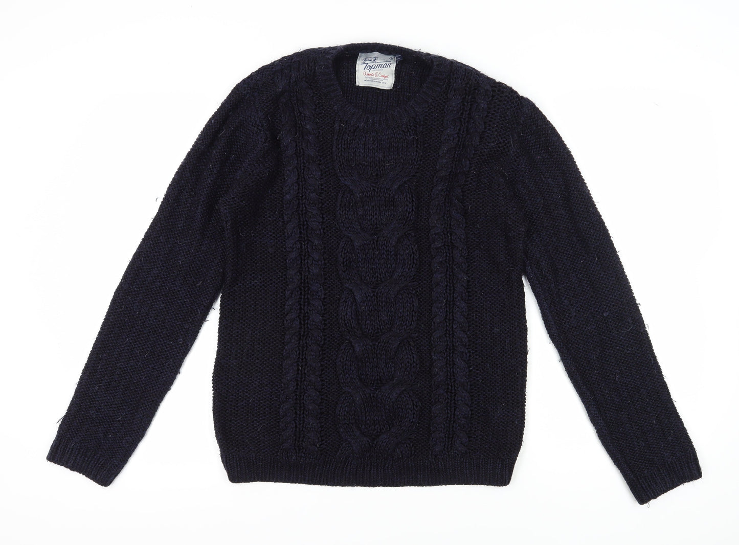 Topman Men's Black M Cable-Knit Wool Pullover