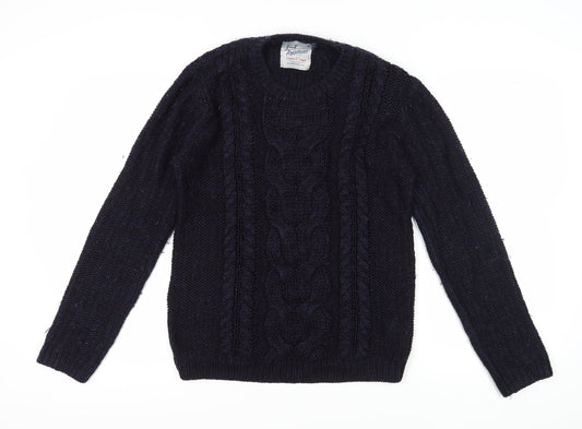 Topman Men's Black M Cable-Knit Wool Pullover