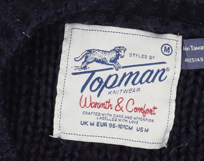 Topman Men's Black M Cable-Knit Wool Pullover