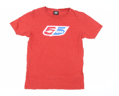 5DSL Men's Red Graphic Print Cotton T-Shirt