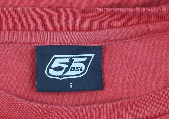 5DSL Men's Red Graphic Print Cotton T-Shirt