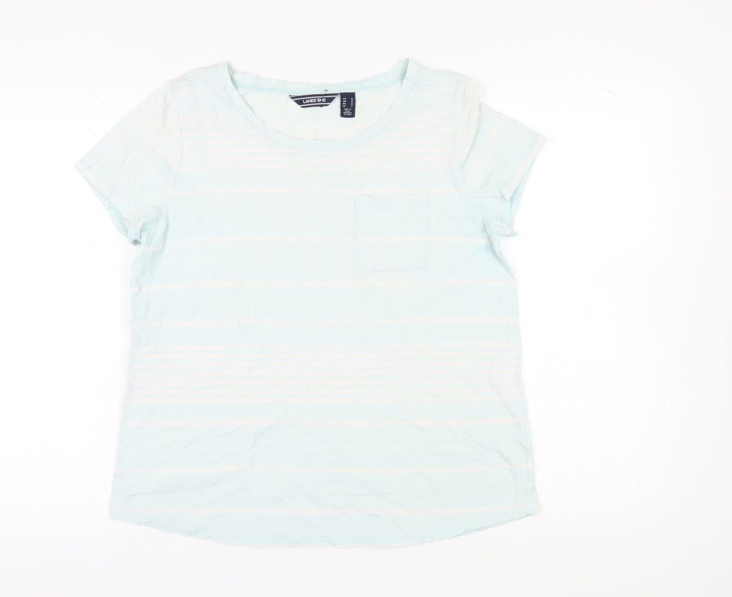 Lands' End Women's T-Shirt M White Striped Casual Top