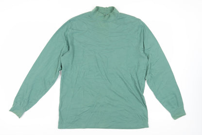 Lands' End Men's Green Mock Neck Cotton T-Shirt M