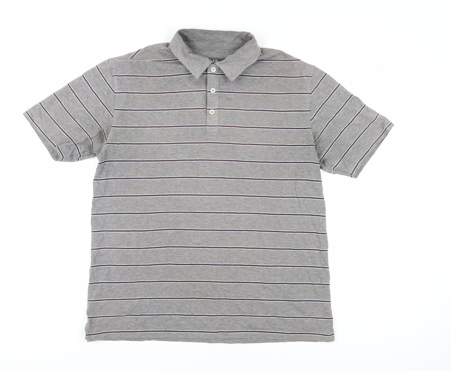 Marks and Spencer Men's Grey Striped Polo Shirt M