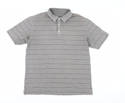 Marks and Spencer Men's Grey Striped Polo Shirt M