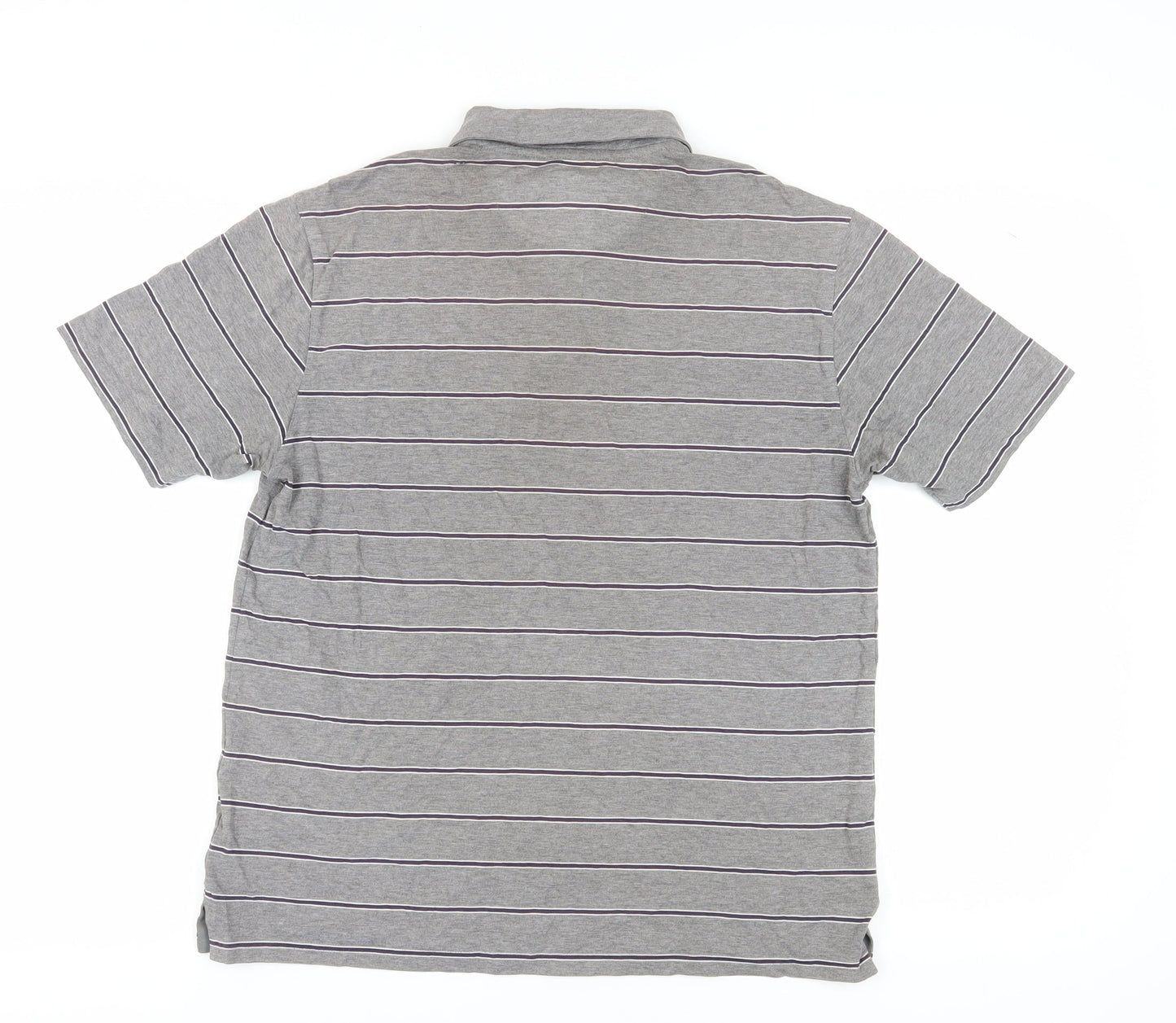 Marks and Spencer Men's Grey Striped Polo Shirt M