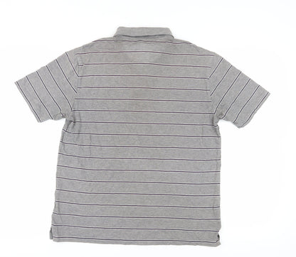 Marks and Spencer Men's Grey Striped Polo Shirt M