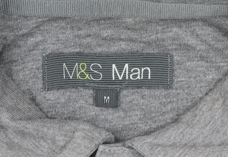 Marks and Spencer Men's Grey Striped Polo Shirt M