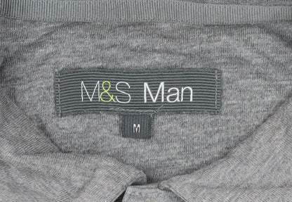 Marks and Spencer Men's Grey Striped Polo Shirt M