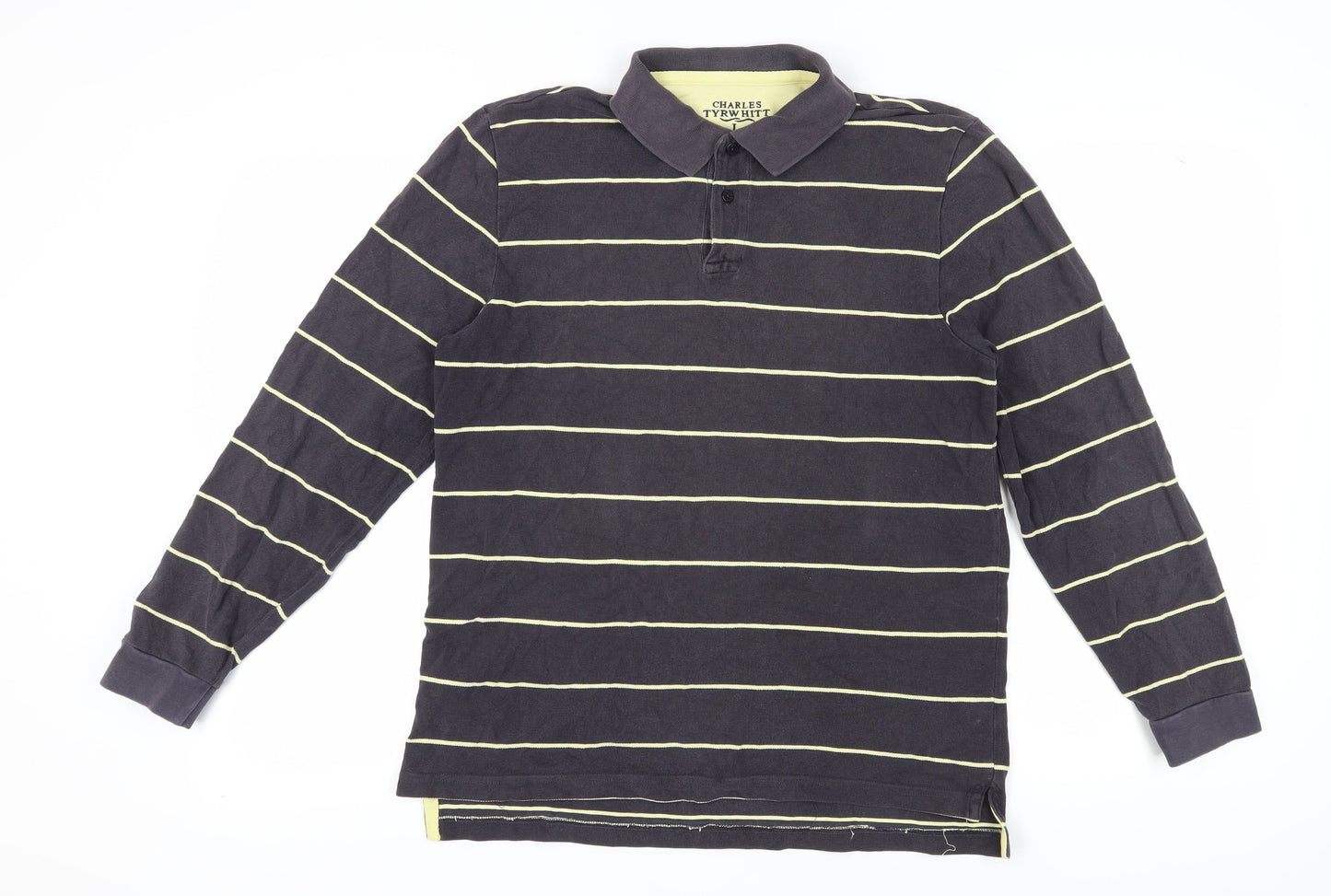 Charles Tyrwhitt Men's Black Striped Polo Shirt L