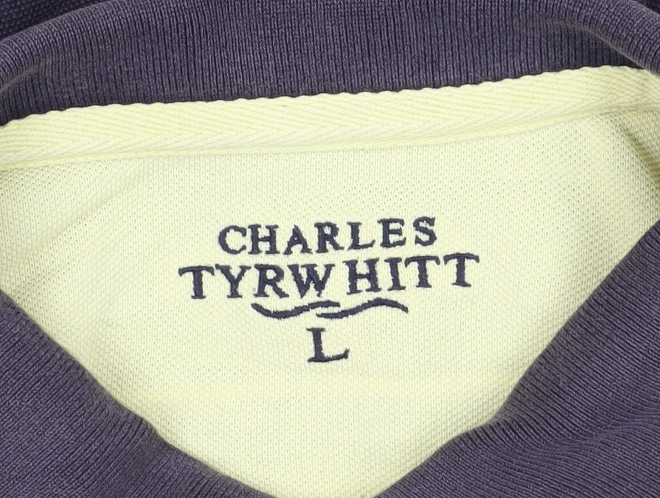 Charles Tyrwhitt Men's Black Striped Polo Shirt L