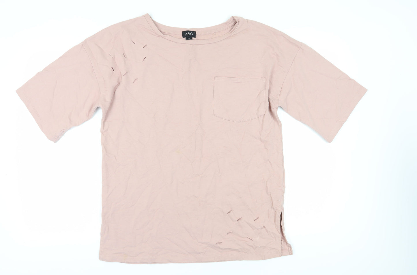 Womens UK Size 10 A&G Beige Basic T-Shirt