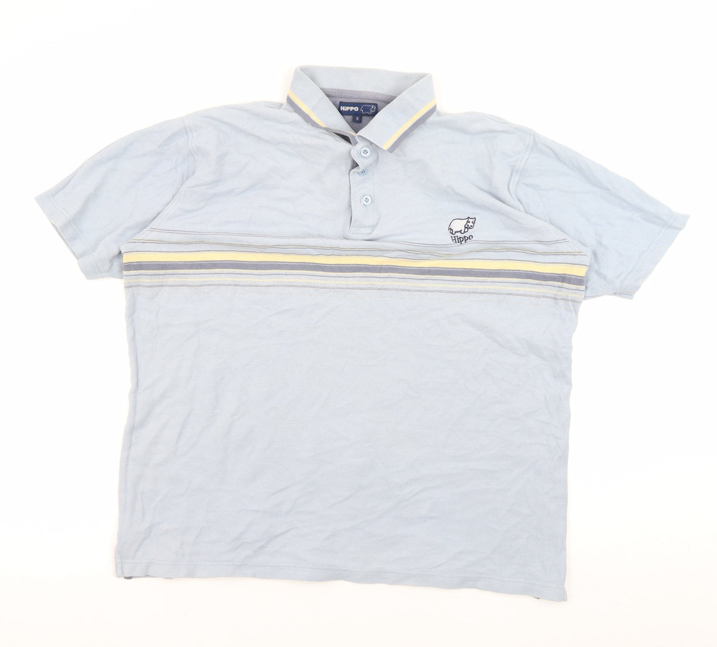 Hippo Men's Blue Striped Polo Shirt, Size S