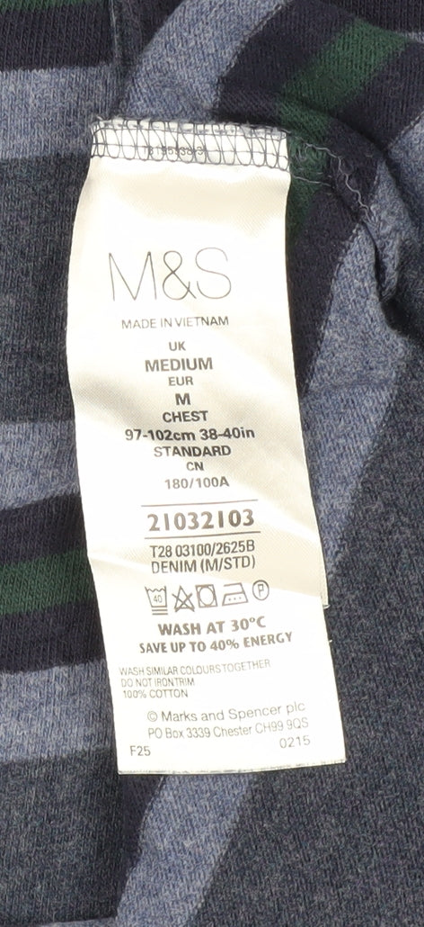 Marks and Spencer Blue Striped Men's Polo M