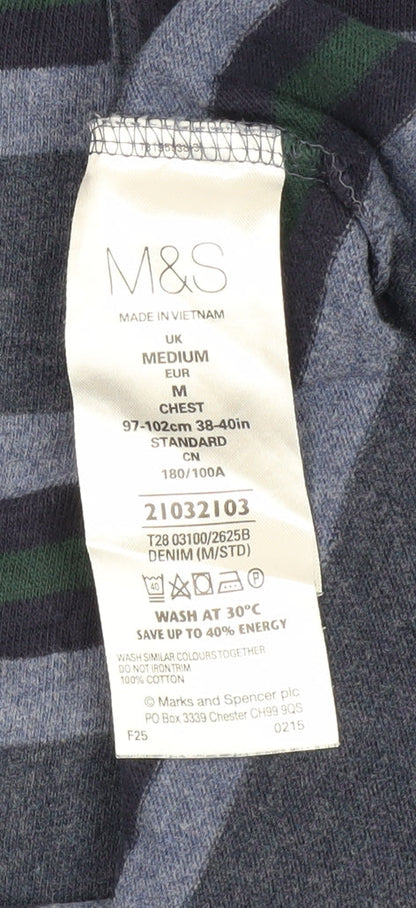 Marks and Spencer Blue Striped Men's Polo M