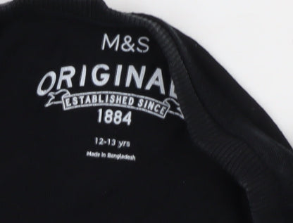 Marks and Spencer Boys Black T-Shirt 12-13 Years with Pocket