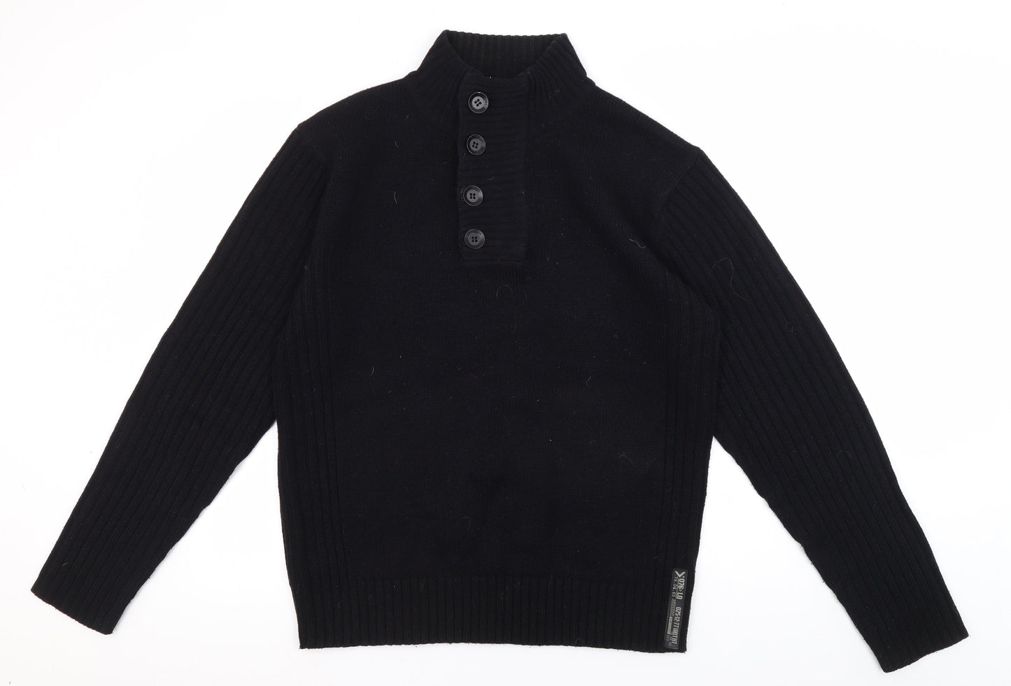 Blue Inc Men's Black Henley Jumper Size L