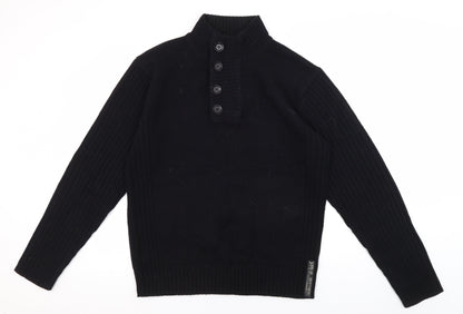 Blue Inc Men's Black Henley Jumper Size L