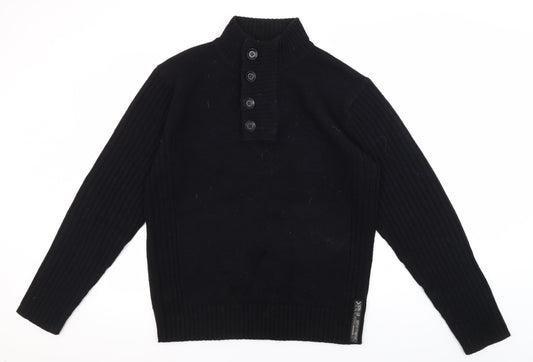 Blue Inc Men's Black Henley Jumper Size L