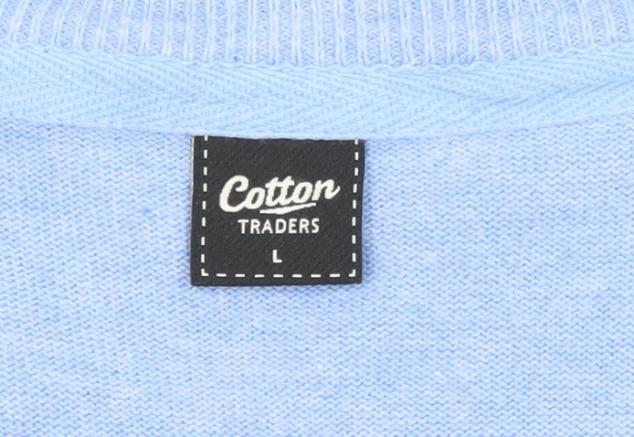 Cotton Traders Men's Blue Pullover Jumper, L, V-Neck