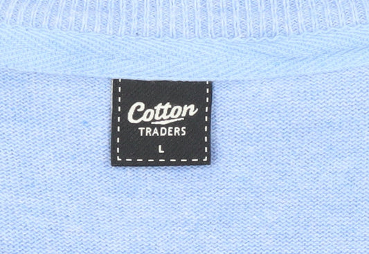 Cotton Traders Men's Blue Pullover Jumper, L, V-Neck