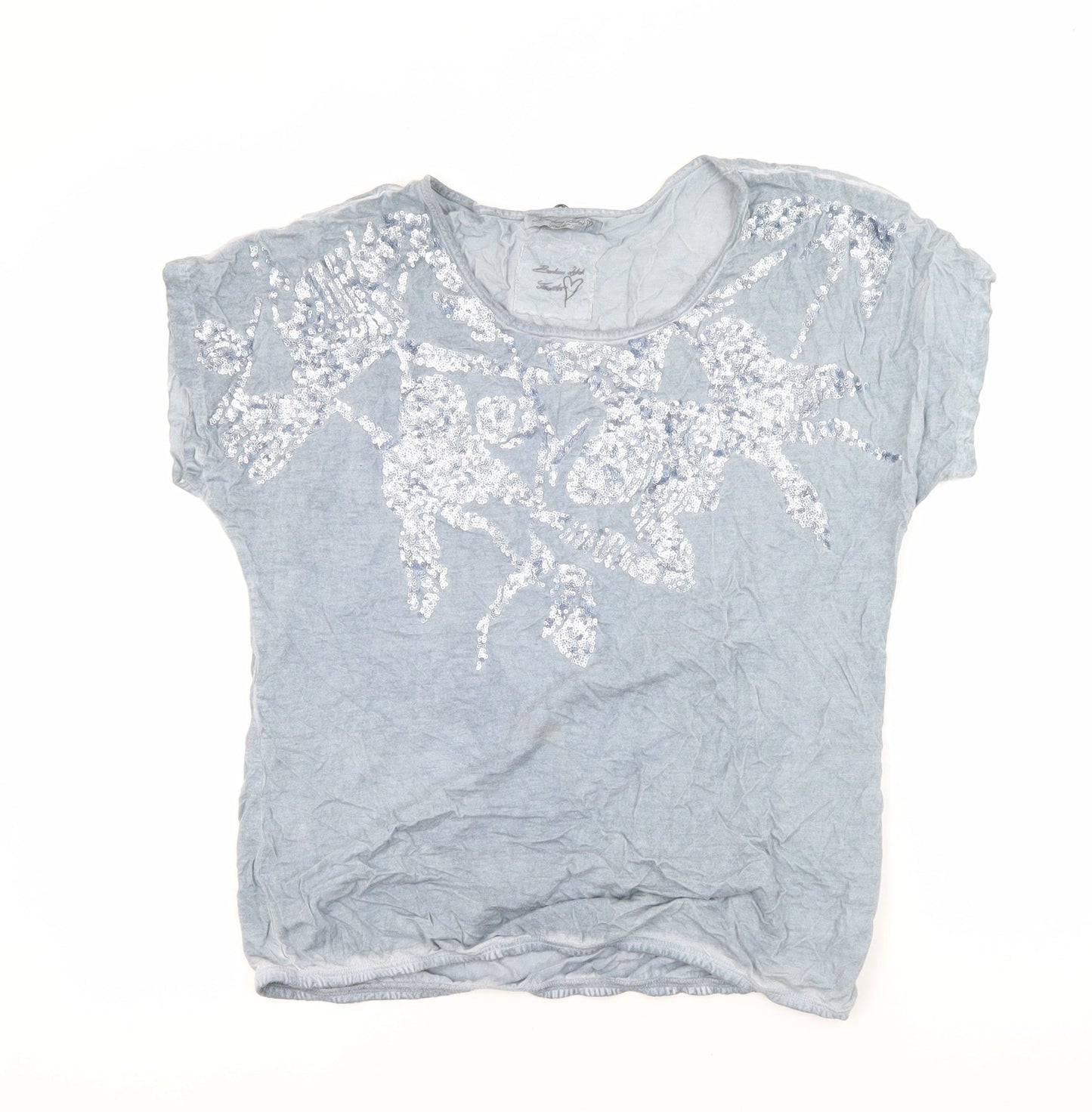 Barbara Lebek Women's Blue Sequin T-Shirt Size 14